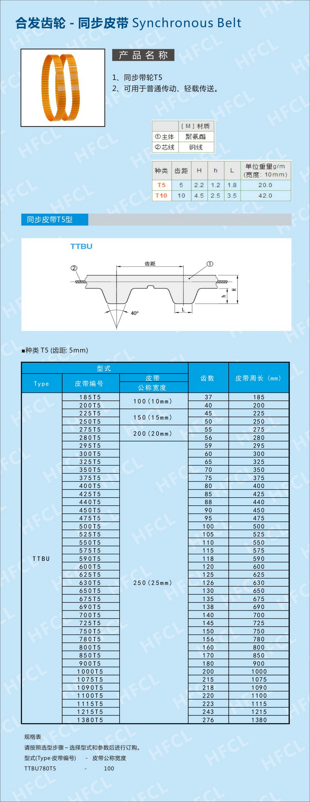 同步皮带5T规格型号技术参数